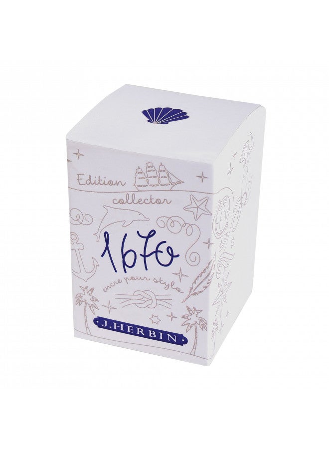 HERBIN J. Herbin 1670 Anniversary Inks - Gold Sheen 50 ml Bottled - Blue Ocean (Deep Blue Ink) - Image 1