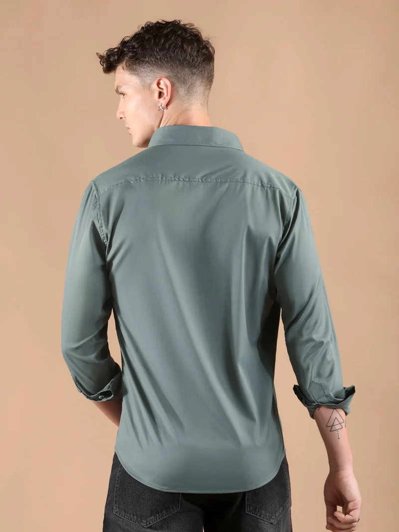 Beyoung Stone Grey Solid Regular Fit Shirt