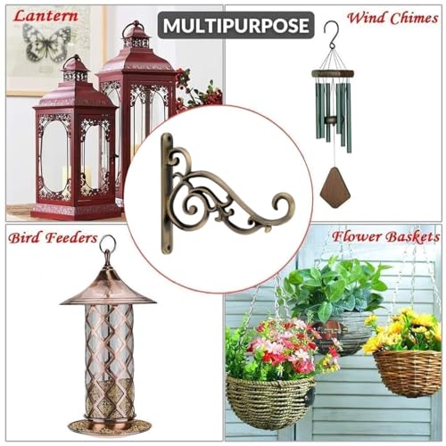 GHAR DWAR Metal Wall Hook Hanging Plant Bracket Decorative Straight Plant Hanger for Pots, Bird Feeders, Planters, Lanterns, Macrame, Wind Chimes Indoor Outdoor (Pack of 2, Brass Antique) - Image 3