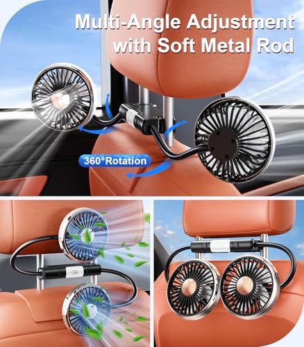 HIYJEN Dual Head Gooseneck Car Cooling Fan for Back Seat Kids Usb Powered 3 Speeds Car Seat Headrest Fan for Baby Rear Facing Summer Car Accessories Cooler That Blow Cold Air for Sedan Suv Rv Truck - Image 3