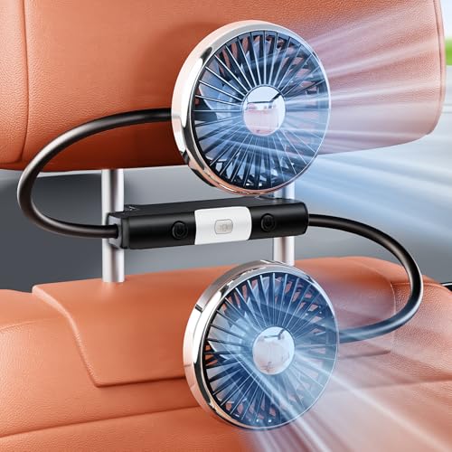 HIYJEN Dual Head Gooseneck Car Cooling Fan for Back Seat Kids Usb Powered 3 Speeds Car Seat Headrest Fan for Baby Rear Facing Summer Car Accessories Cooler That Blow Cold Air for Sedan Suv Rv Truck - Image 1