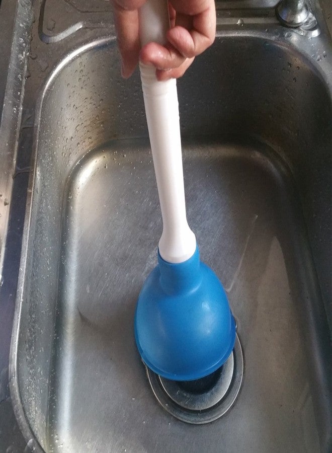NewFerU Small Plunger Pump Liquid Plumber Clog Remover Cleaner Unclogger Tool for Toilet,Kitchen Sink Drain,Bathroom Shower Tub with Portable 4 Inch Cup and 9 Inch Handle (Blue) - Image 5