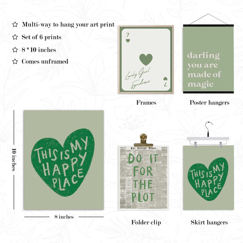 BearCake Trendy Retro green Preppy Wall Art Set of 6 UNFRAMED, Preppy Room Decor Aesthetic, Pink Room Decor, Inspirational Funky Wall Decor Poster Prints for Teen Girl Room College Dorm, 8x10 Inches - Image 5