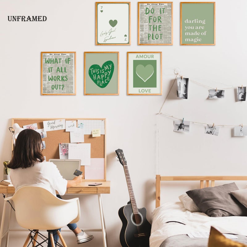 BearCake Trendy Retro green Preppy Wall Art Set of 6 UNFRAMED, Preppy Room Decor Aesthetic, Pink Room Decor, Inspirational Funky Wall Decor Poster Prints for Teen Girl Room College Dorm, 8x10 Inches - Image 3
