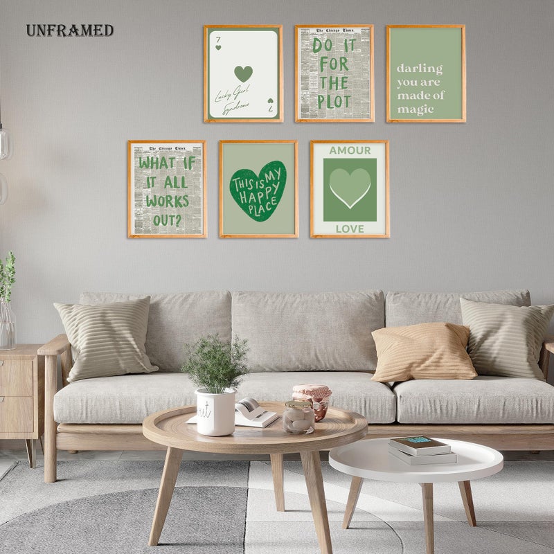 BearCake Trendy Retro green Preppy Wall Art Set of 6 UNFRAMED, Preppy Room Decor Aesthetic, Pink Room Decor, Inspirational Funky Wall Decor Poster Prints for Teen Girl Room College Dorm, 8x10 Inches - Image 2