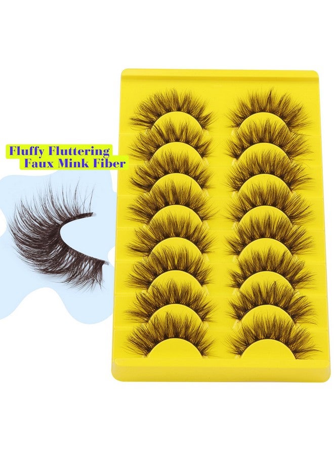 ALICE Brown Lashes False Lashes Natural Look Eyelashes Cat Eye Faux Mink Lashes with Clear Band Wispy Fake Eyelashes Lash Strips 8 Pairs - Image 3