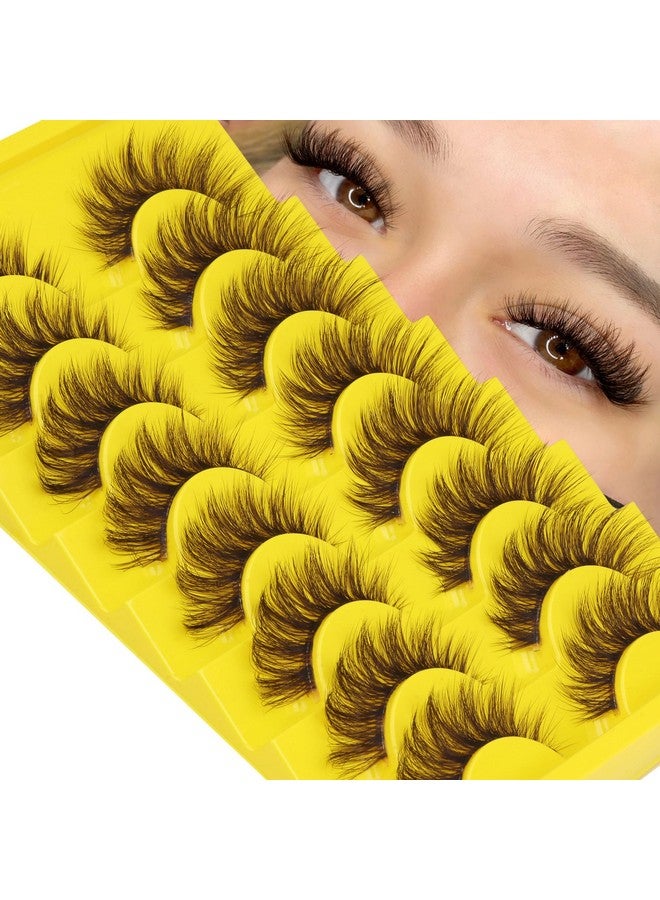 ALICE Brown Lashes False Lashes Natural Look Eyelashes Cat Eye Faux Mink Lashes with Clear Band Wispy Fake Eyelashes Lash Strips 8 Pairs - Image 5