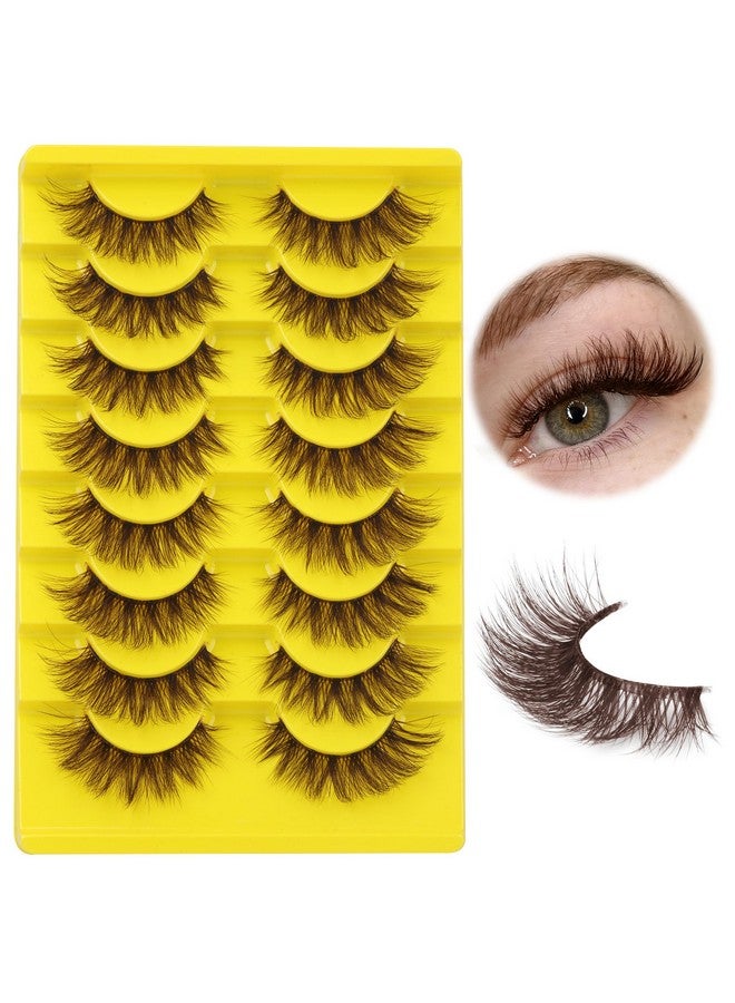 ALICE Brown Lashes False Lashes Natural Look Eyelashes Cat Eye Faux Mink Lashes with Clear Band Wispy Fake Eyelashes Lash Strips 8 Pairs - Image 1