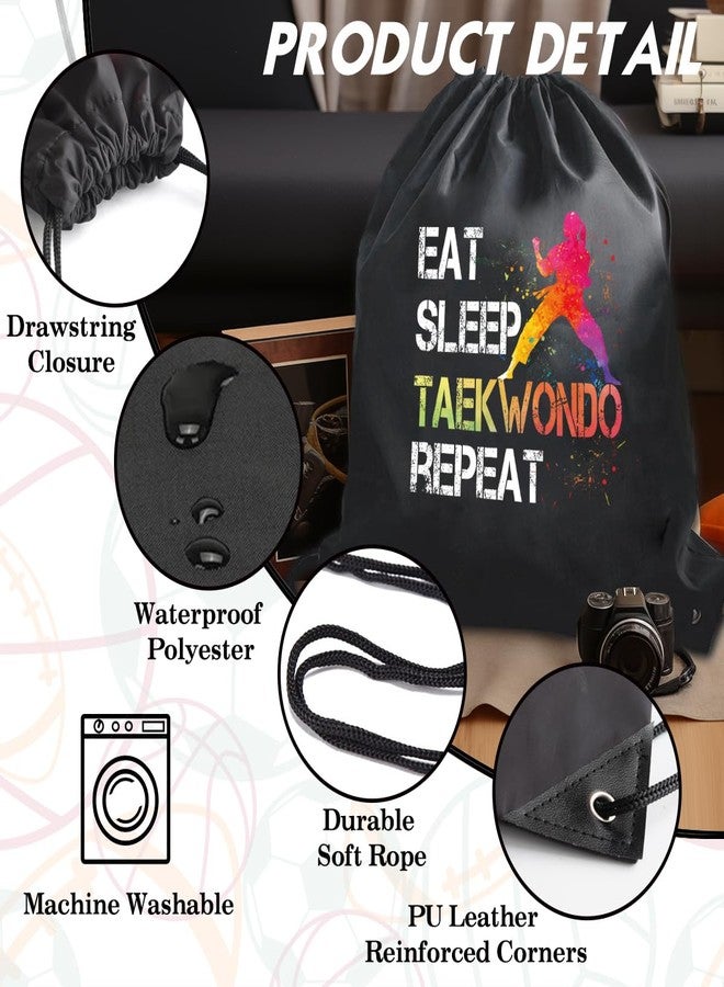 rofiowa Eat Sleep Taekwondo Repeat Drawstring Backpack For Men Women, Waterproof Sport Sackpack For Taekwondo Lover Taekwondo Fan, Funny Birthday Christmas String Gym Bag Gifts For Her Him - Image 3