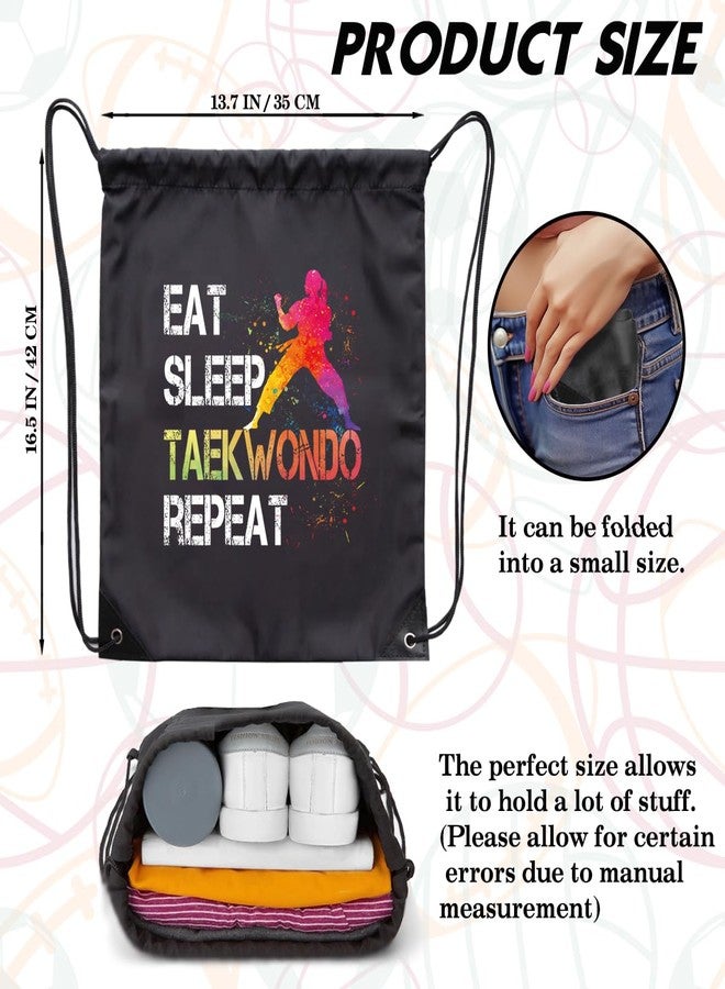 rofiowa Eat Sleep Taekwondo Repeat Drawstring Backpack For Men Women, Waterproof Sport Sackpack For Taekwondo Lover Taekwondo Fan, Funny Birthday Christmas String Gym Bag Gifts For Her Him - Image 2
