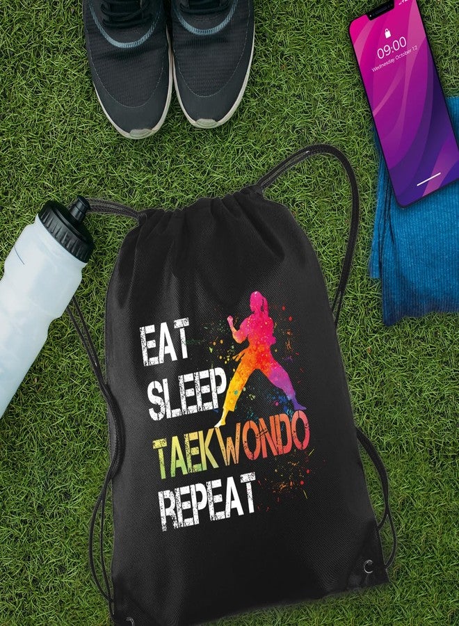rofiowa Eat Sleep Taekwondo Repeat Drawstring Backpack For Men Women, Waterproof Sport Sackpack For Taekwondo Lover Taekwondo Fan, Funny Birthday Christmas String Gym Bag Gifts For Her Him - Image 4