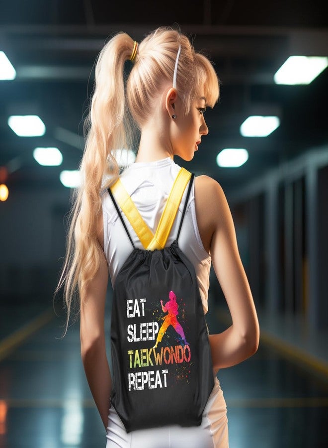 rofiowa Eat Sleep Taekwondo Repeat Drawstring Backpack For Men Women, Waterproof Sport Sackpack For Taekwondo Lover Taekwondo Fan, Funny Birthday Christmas String Gym Bag Gifts For Her Him - Image 5