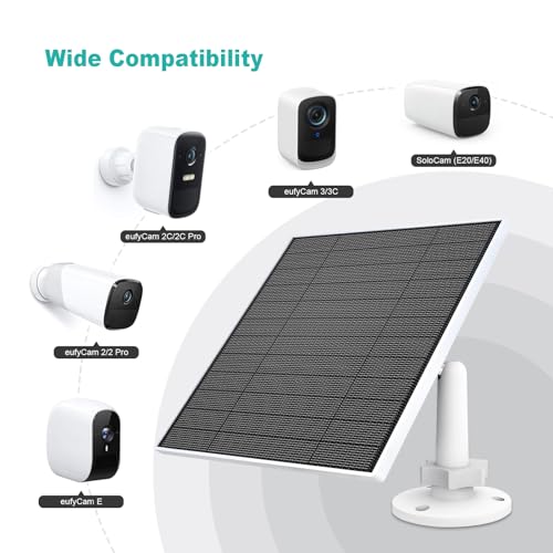 EverExceed Solar Panel for Eufy Camera, 5W Solar Panel Compatible with Eufycam 3/3C/2/2 Pro/2C/2C Pro/E/E20/E40/L20/L40, Solar Charger for Eufy Camera with USB-C Port, Micro USB Adapter, IP65 Waterproof - Image 2
