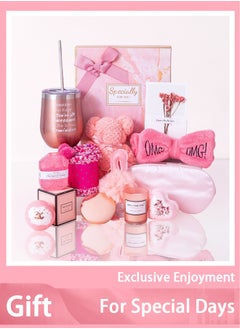 Arabest Rose Gold Spa Gift Box for Women - Bath Bombs, Scented Candles & Keychain Best Birthday, Ramadan, Special Occasion Gifts for Her/Mom/Sister (Pink 21x9.5x21 cm)  - Image 1