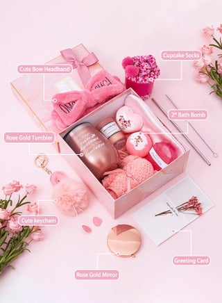 Rose Gold Spa Gift Box for Women - Bath Bombs, Scented Candles & Keychain Best Birthday, Ramadan, Special Occasion Gifts for Her/Mom/Sister (Pink 21x9.5x21 cm) - view 2