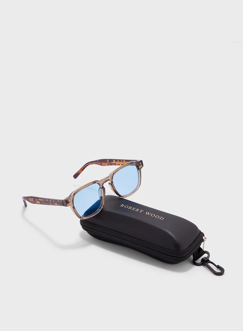 Robert Wood Polarized Lens Tortoise Print Wayfarer Sunglasses