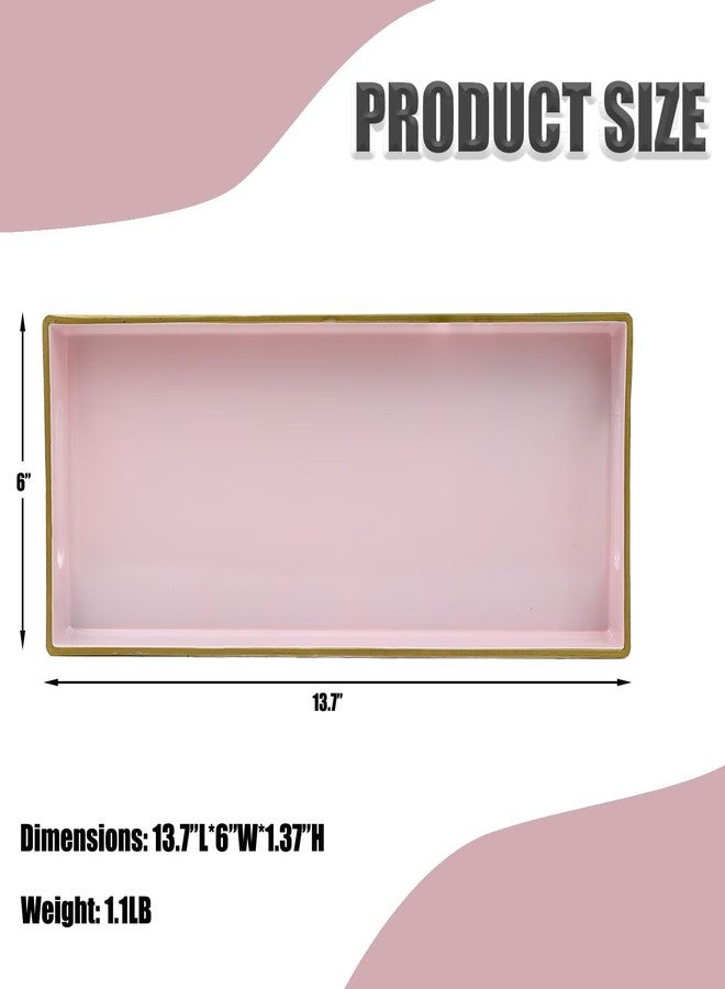 Leemxiiny Pink Vanity Tray with Handles, Decorative Tray Desktop Storage Organizer for Bathroom, Living Room, 5.9"*13.7" - Image 2