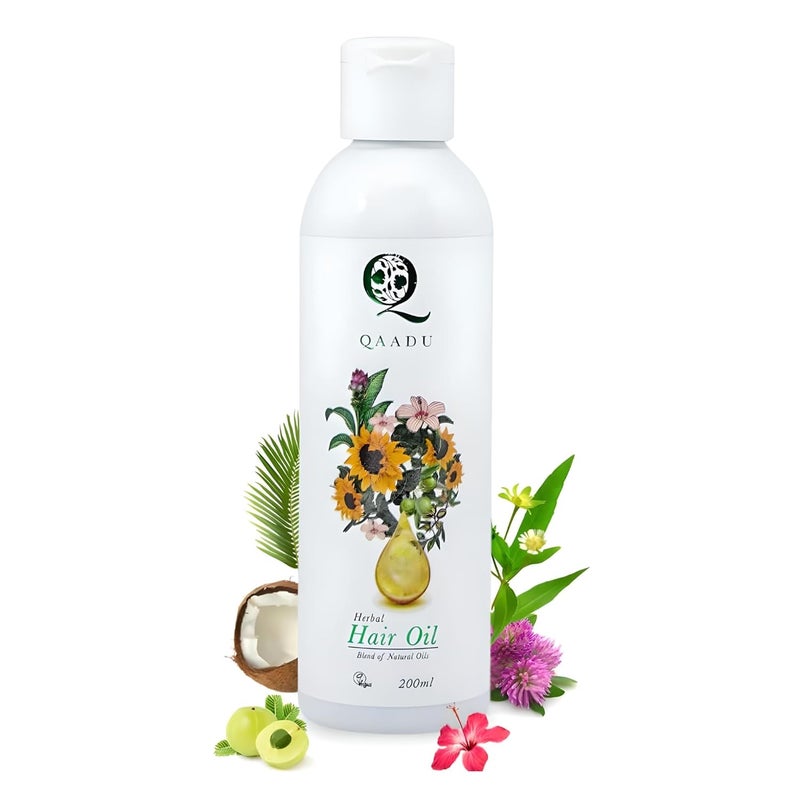 QAADU Herbal Hair Oil Ayurvedic Formula with Amla Bhringraj Hibiscus Coconut Oils Enriched with Redensyl for Hair Fall Control Stronger Thicker Hair Healthy Scalp NonGreasy For Men Women 200ml - Image 1