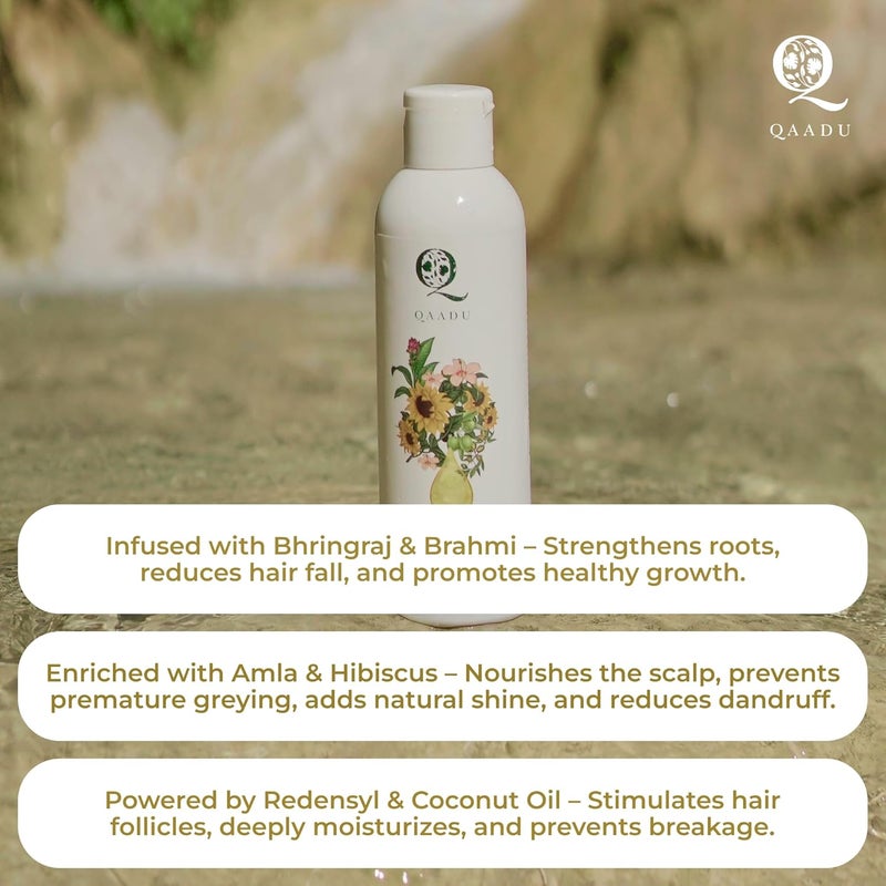 QAADU Herbal Hair Oil Ayurvedic Formula with Amla Bhringraj Hibiscus Coconut Oils Enriched with Redensyl for Hair Fall Control Stronger Thicker Hair Healthy Scalp NonGreasy For Men Women 200ml - Image 4