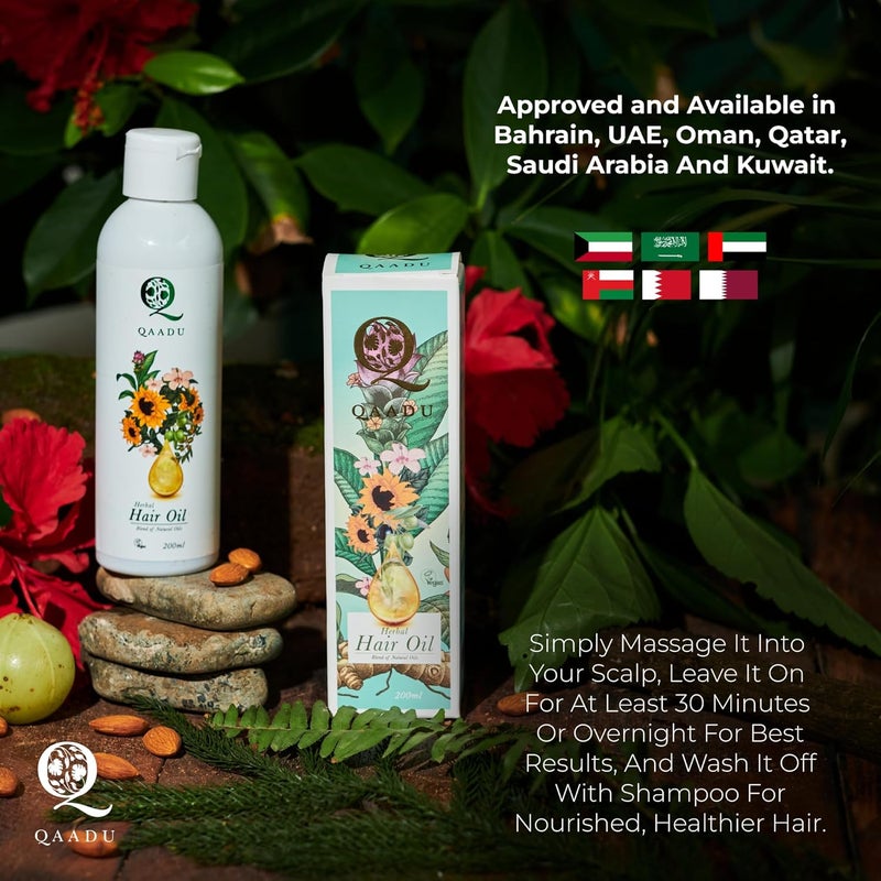 QAADU Herbal Hair Oil Ayurvedic Formula with Amla Bhringraj Hibiscus Coconut Oils Enriched with Redensyl for Hair Fall Control Stronger Thicker Hair Healthy Scalp NonGreasy For Men Women 200ml - Image 5
