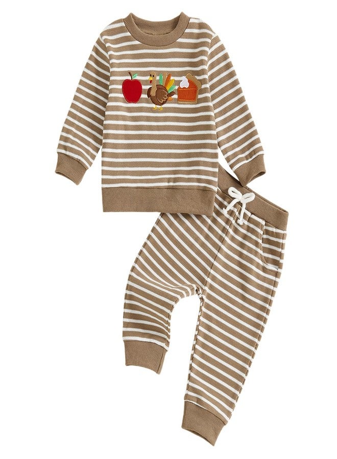 Ayalinggo Thanksgiving Baby Boy Outfit Toddler Thanksgiving Turkey Shirt Long Sleeve Sweatshirt Pants Fall Winter Set (Apple pie turkey, 2-3T) - Image 1