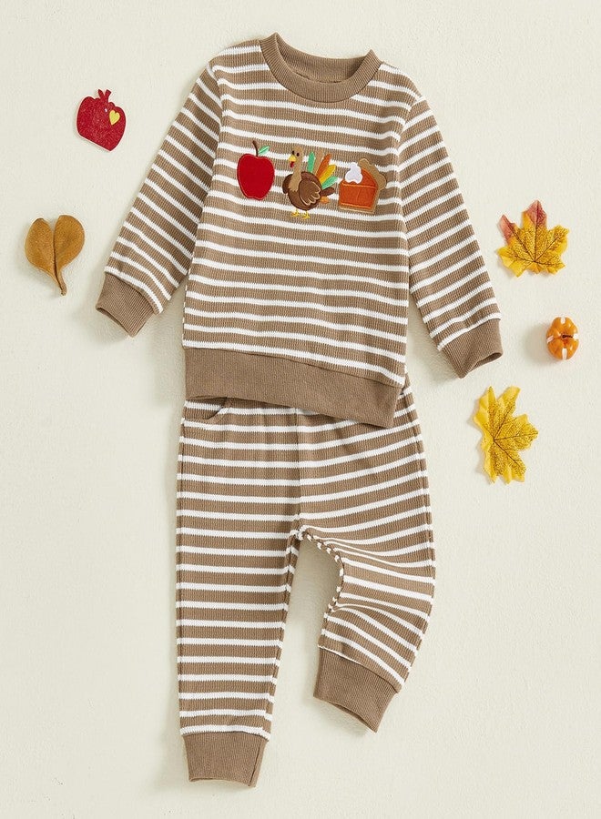 Ayalinggo Thanksgiving Baby Boy Outfit Toddler Thanksgiving Turkey Shirt Long Sleeve Sweatshirt Pants Fall Winter Set (Apple pie turkey, 2-3T) - Image 2