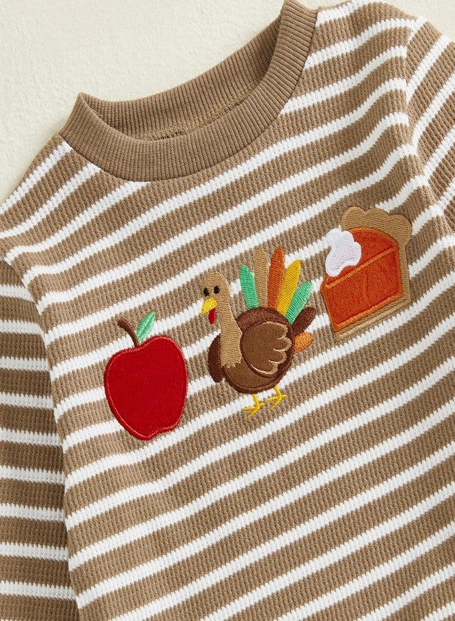 Ayalinggo Thanksgiving Baby Boy Outfit Toddler Thanksgiving Turkey Shirt Long Sleeve Sweatshirt Pants Fall Winter Set (Apple pie turkey, 2-3T) - Image 3