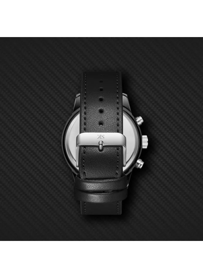 Kenneth Scott Black Kenneth Scott Men's Epson VX9J Movement Watch, Analog Display and Leather Strap - K24121-BLBB, Black for Men | Best Price UAE