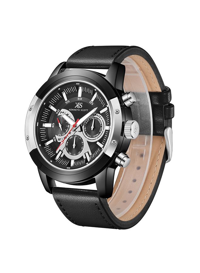 Kenneth Scott Men's Epson VX9J Movement Watch, Analog Display and Leather Strap - K24121-BLBB, Black - Image 3