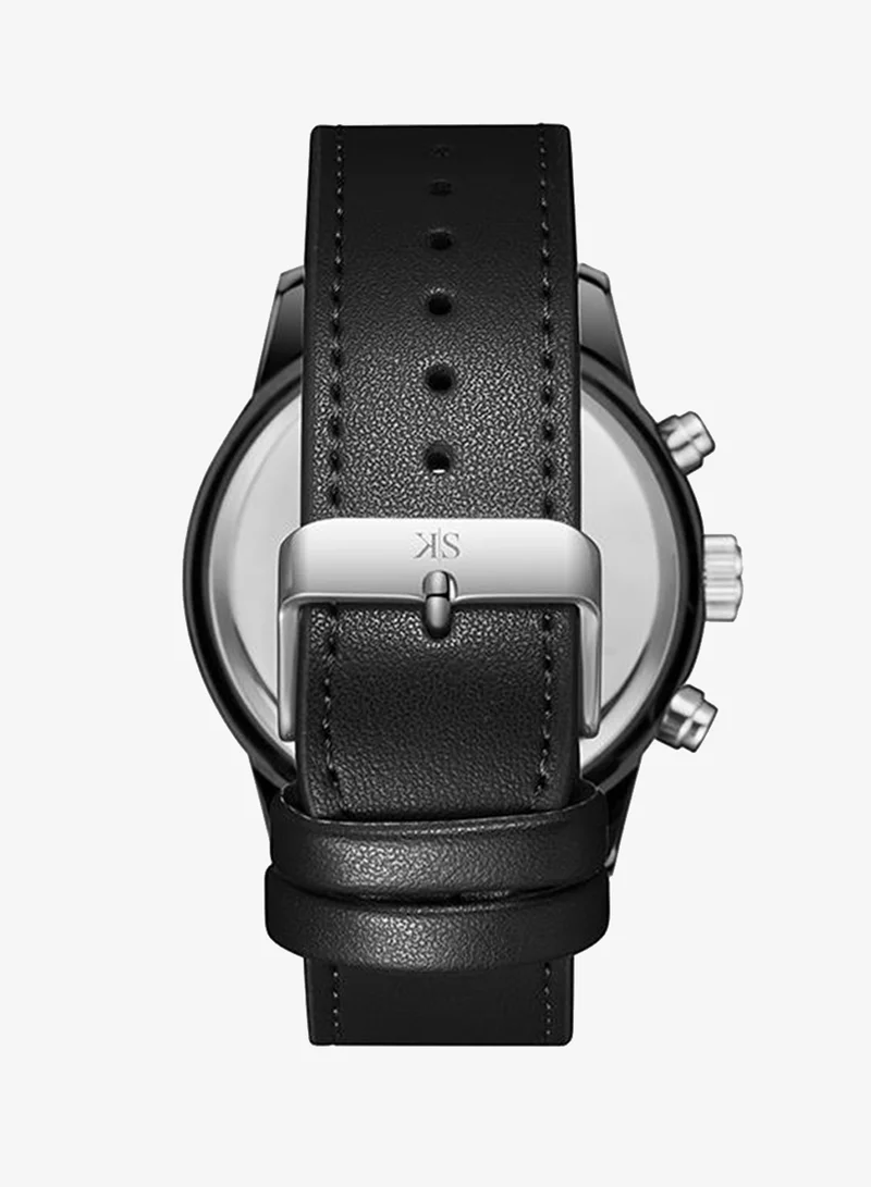 Kenneth Scott Kenneth Scott Men's Epson VX9J Movement Watch, Analog Display and Leather Strap - K24121-BLBB, Black