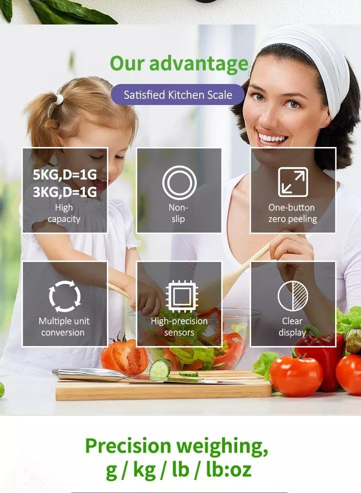 إندر ميزان مطبخ إلكتروني رقمي يعمل بالوظيفة الفارغة 5 كجم مستشعر مقياس ضغط عالي الدقة - Image 4