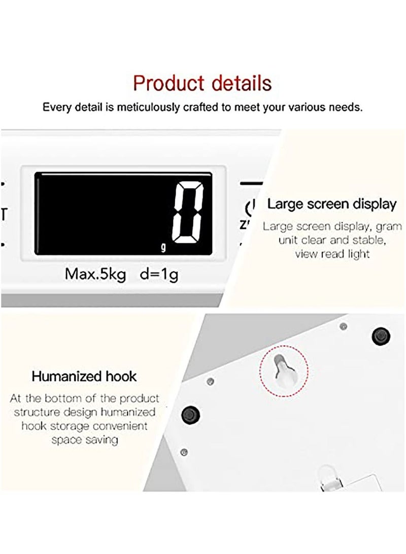 إندر ميزان مطبخ إلكتروني رقمي يعمل بالوظيفة الفارغة 5 كجم مستشعر مقياس ضغط عالي الدقة - Image 5