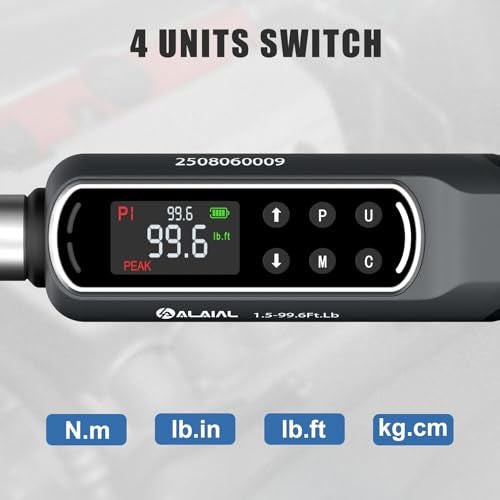 ALAIAL 3/8" Digital Torque Wrench 1.5-99.6Ft.Lb/2-135Nm, ±2% Accuracy Electronic Torque Wrench with LED Display, Buzzer & Vibration Alert for Automotive, Car, Motorcycle, Bike Repair, Mechanics, DIY - Image 5