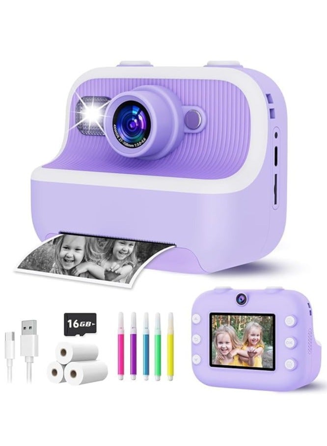 Xria DCP4 Children’s Instant Print Camera With Thermal Printer Kids Digital Photo Camera Boys & Girls Birthday Gift (Purple) - Image 1
