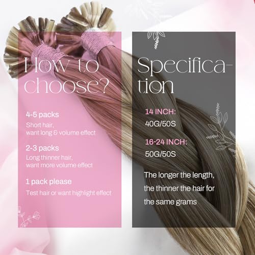 Moresoo Keratin Utip Hair Extensions Nail Tips 20 Inch K Tip Hair Extensions Human Hair 50 Strands 50 Gram 20Inch - Image 3