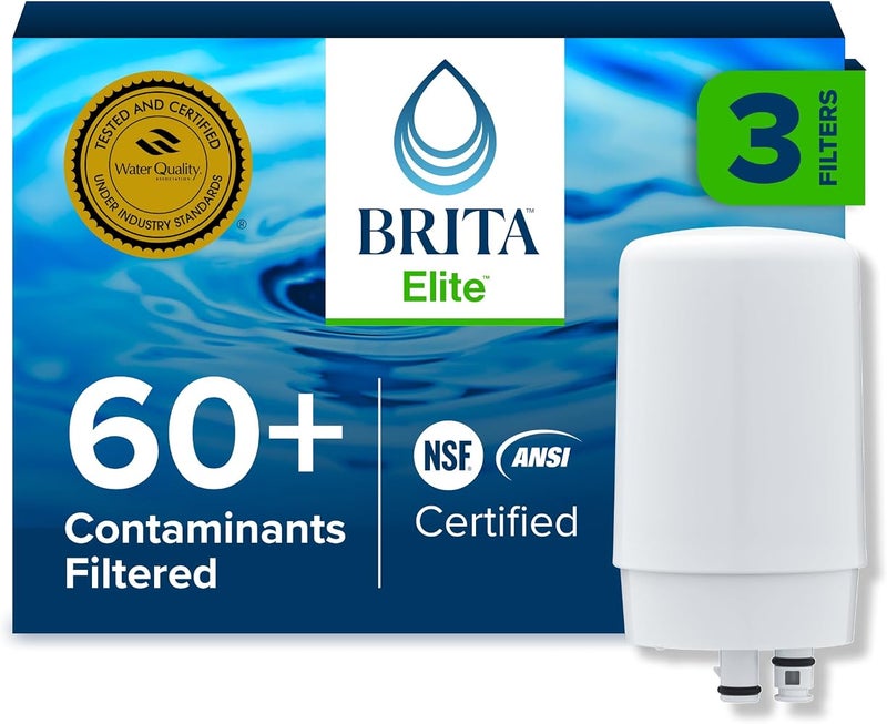 Brita Faucet Mount System Elite Replacement Filter, Reduces 99% of Lead, Made Without BPA, White, 3 Count - Image 1