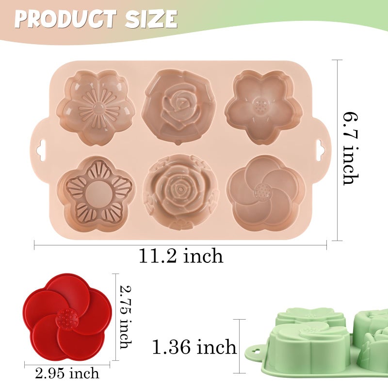 Actvty Flower Silicone Mold, 2 Pcs of 6 Cavities Different Flower Shapes Baking Molds for Make Chocolate Cake Jelly Homemade Soap Bath Bombs - Image 3