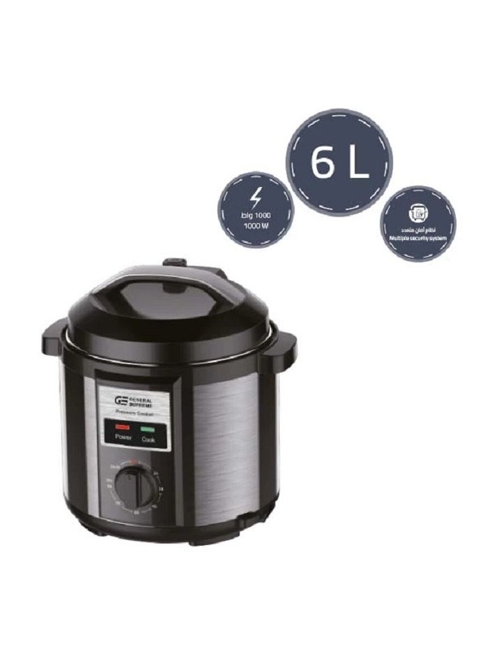 GENERAL SUPREME 6Liters Electric Pressure Cooker, 6 Liters, 1000 Watts Black  - Image 3