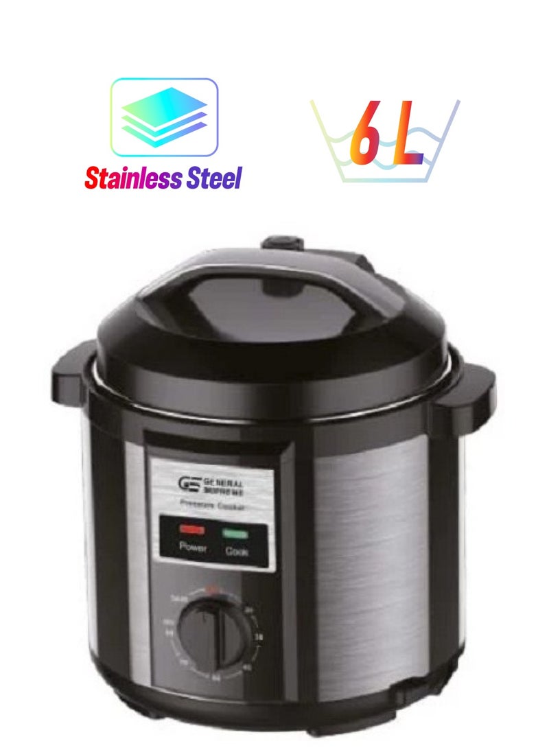 GENERAL SUPREME 6Liters Electric Pressure Cooker, 6 Liters, 1000 Watts Black  - Image 1