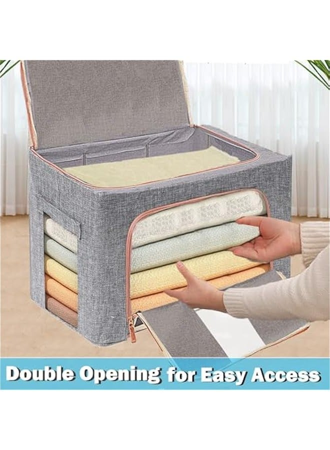 TRASSLE 3 Pack Large Capacity Clothes Storage Bags,Stackable Storage Organizer with Foldable Metal Frame, Zipper, Handles, Clear Window, Large Storage Bins for Comforters, Blankets  - Image 5