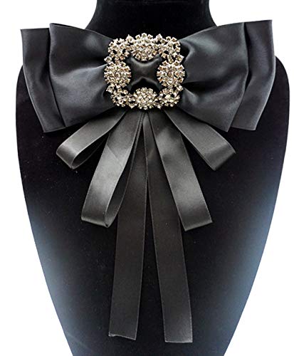 TOPAZ black Ribbon brooch pins for women rhinestone Crystal bow brooch black for Men/Women Pre-Tied Neck Tie BowTie Patriotic jabot Collar for Christmas Decoration (black/J20) - Image 1