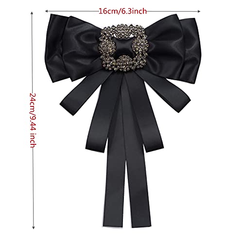 TOPAZ black Ribbon brooch pins for women rhinestone Crystal bow brooch black for Men/Women Pre-Tied Neck Tie BowTie Patriotic jabot Collar for Christmas Decoration (black/J20) - Image 2