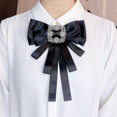 TOPAZ black Ribbon brooch pins for women rhinestone Crystal bow brooch black for Men/Women Pre-Tied Neck Tie BowTie Patriotic jabot Collar for Christmas Decoration (black/J20) - Image 3