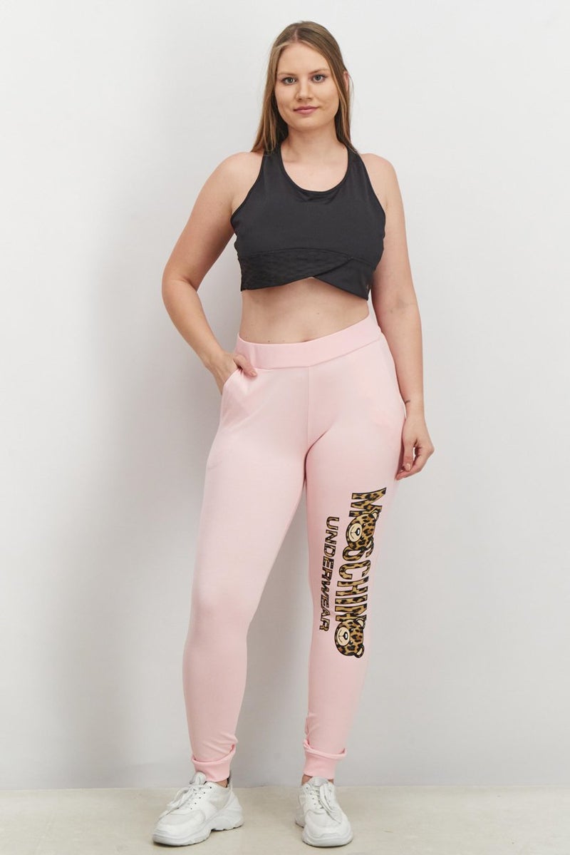 MOSCHINO Women Regular Fit Printed Stretchable Sweatpants, Pink - Image 3