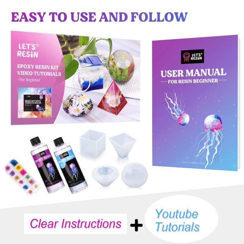 LET'S RESIN مجموعة قوالب السيليكون 16 أونصة من LET'S RESIN - مجموعة كاملة مع قوالب الكرة والهرم، مجموعة بدء عمل الراتنج للمبتدئين - Image 4
