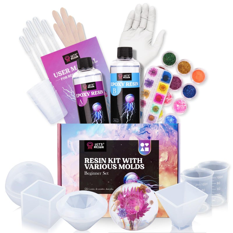 LET'S RESIN مجموعة قوالب السيليكون 16 أونصة من LET'S RESIN - مجموعة كاملة مع قوالب الكرة والهرم، مجموعة بدء عمل الراتنج للمبتدئين - Image 1