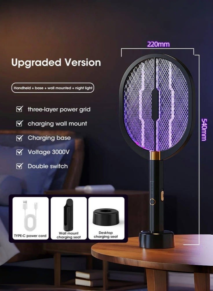 Generic 2025 Upgraded 3000V Electric Mosquito Racket With Purple Killer Lamp TYPE-C Rechargeable Bug Zappers Fly Swatter  - Image 1
