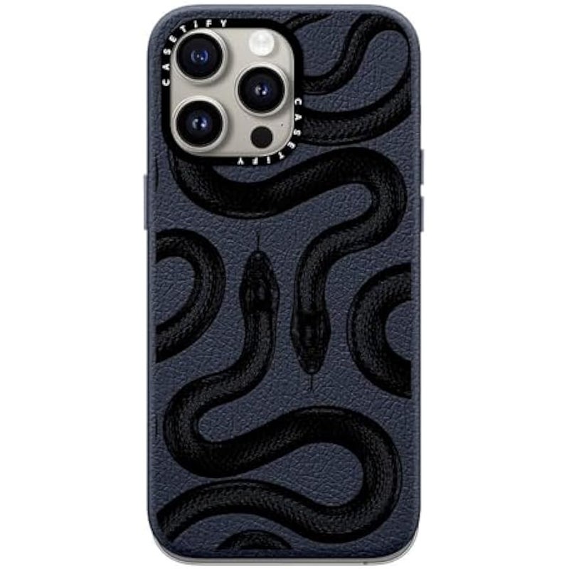 Casetify Pebbled iPhone 15 Pro Max Case 【Textured / 4.9ft Drop Protection/Compatible with Magsafe】 - Animal Prints - Black Kingsnake - Navy Blue - Image 1