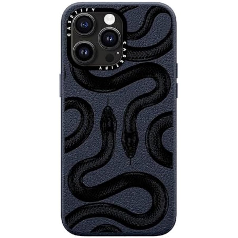 Casetify Pebbled iPhone 15 Pro Max Case 【Textured / 4.9ft Drop Protection/Compatible with Magsafe】 - Animal Prints - Black Kingsnake - Navy Blue - Image 4