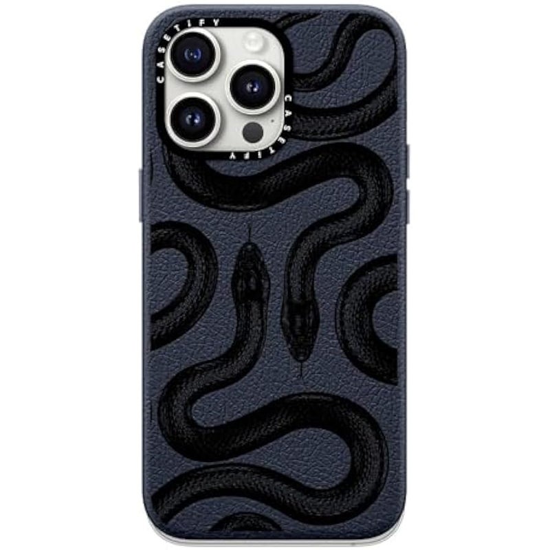 Casetify Pebbled iPhone 15 Pro Max Case 【Textured / 4.9ft Drop Protection/Compatible with Magsafe】 - Animal Prints - Black Kingsnake - Navy Blue - Image 3